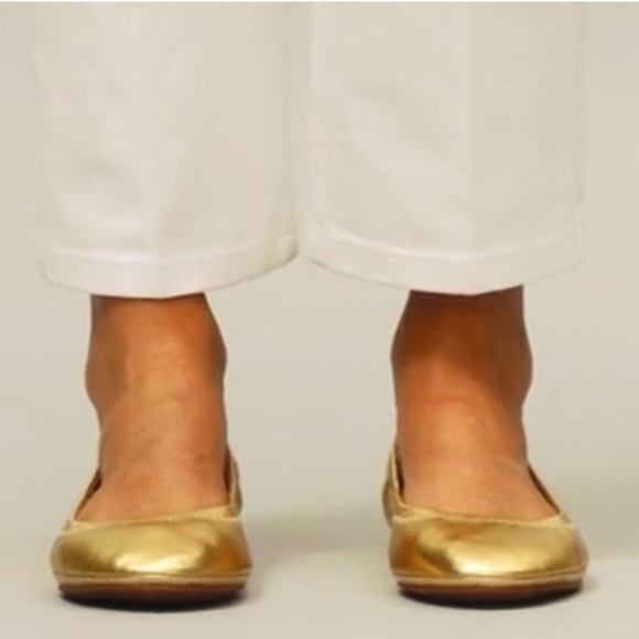 Tory Burch Eddie Gold Nappa Ballet Leather Flats Size 8 - Picture 4 of 16